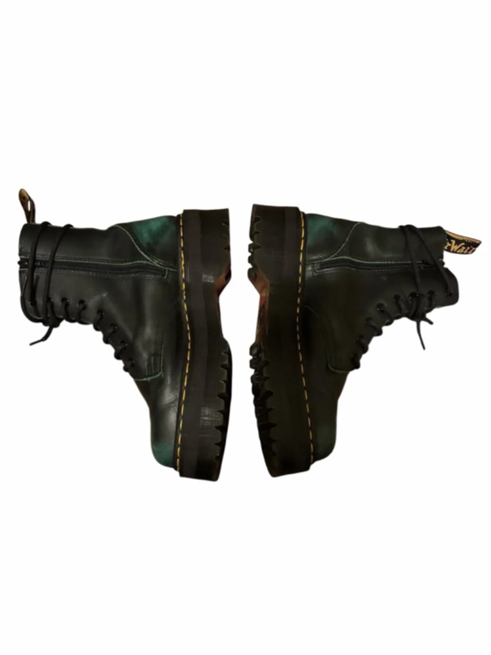 Dr. Martens Jadon Rub off Black Green Platforms Size 8